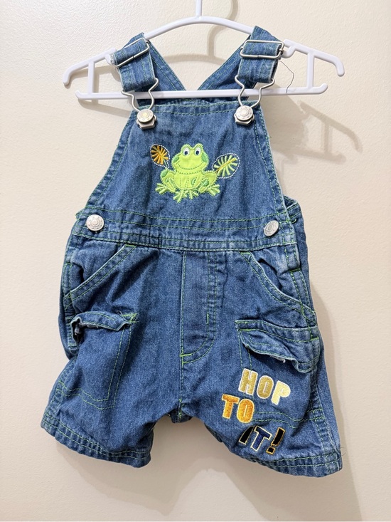 Other - Y2K Denim Shortalls Overalls Embroidered Frog Hop To It 0-3 months Outdoors Natu